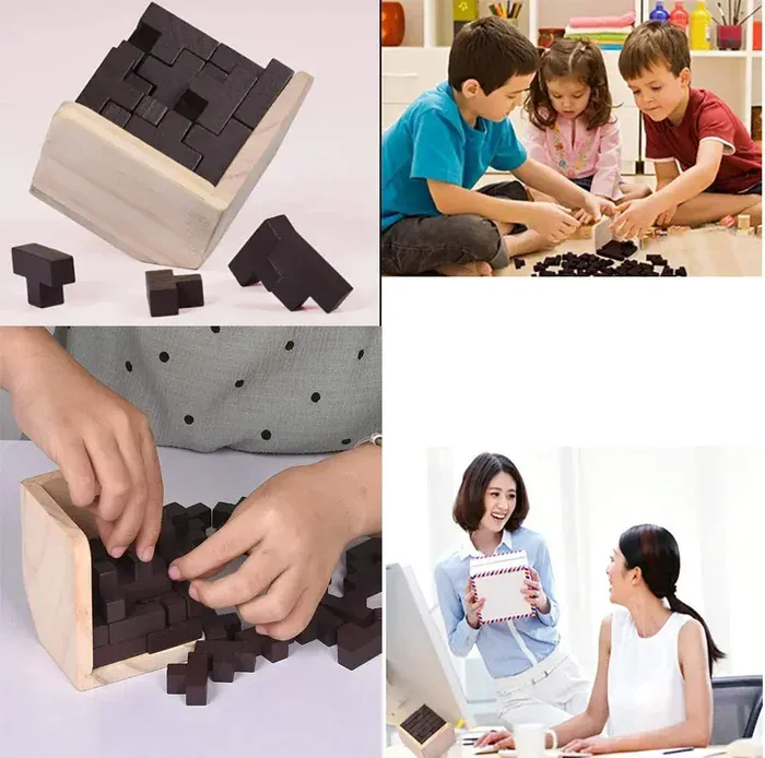 Wooden puzzle in use